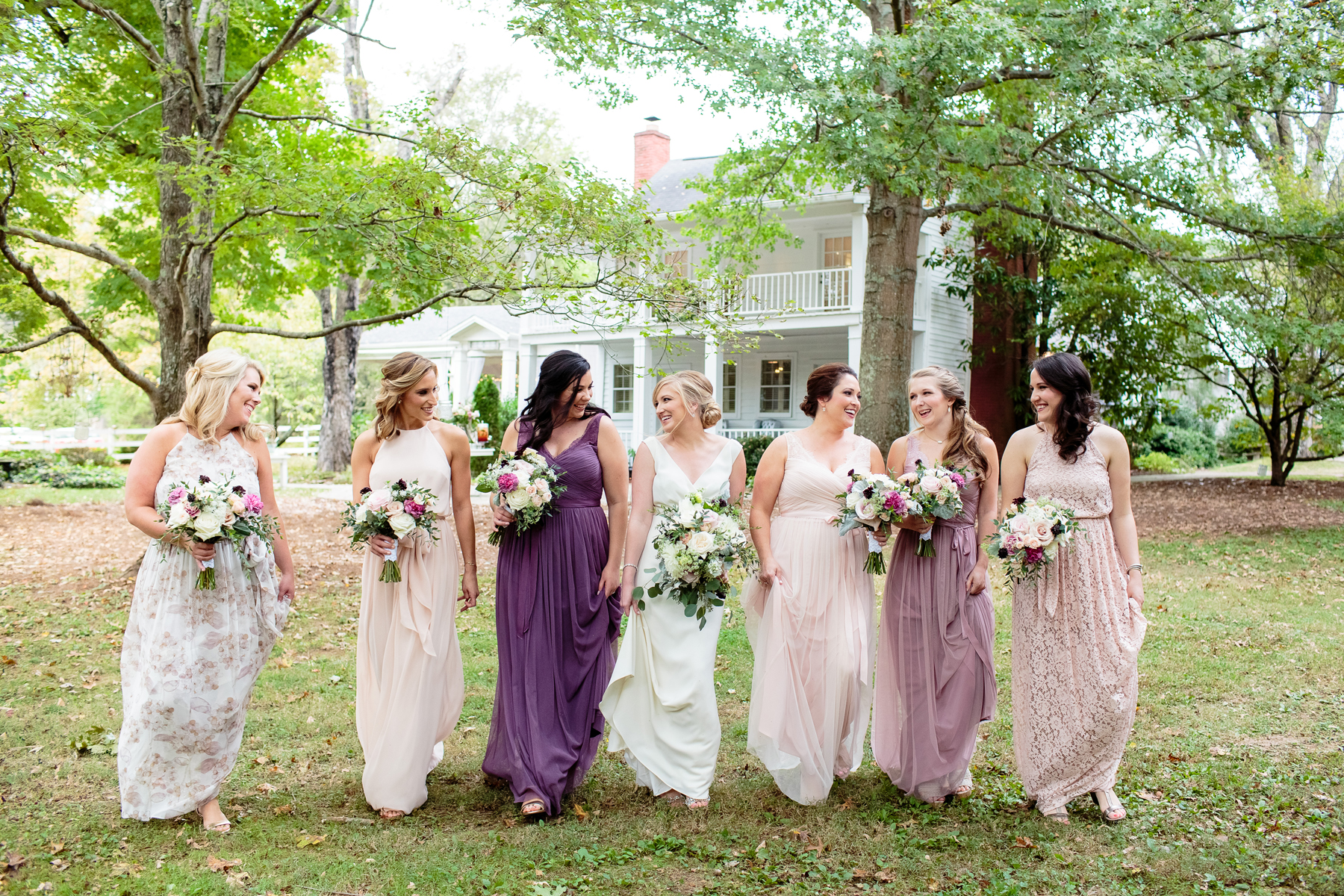 Bridesmaids in Pink and Purple