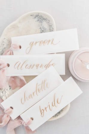 Escort Cards in Rose Gold Calligraphy
