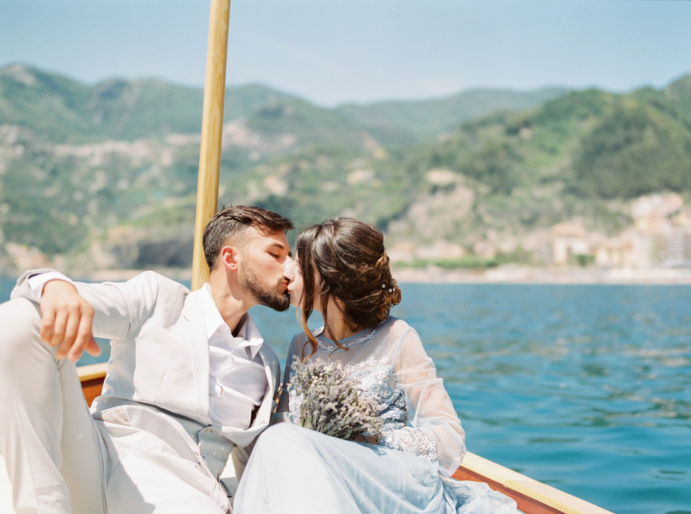 Bride and Groom on Boat in Italy
