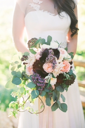 Burgundy Green and Coral Bouquet