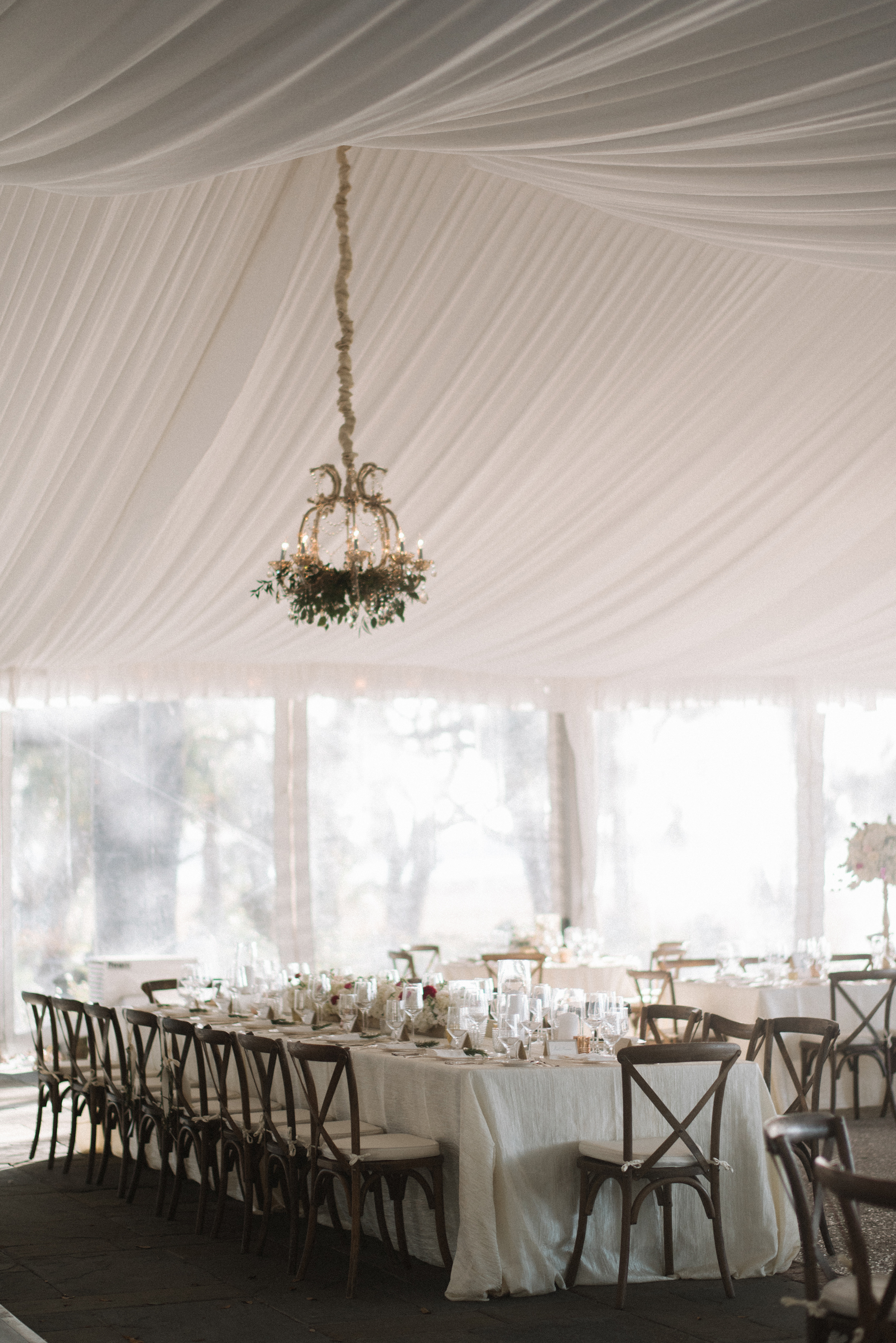 Elegant White and Gold Tent Wedding Reception