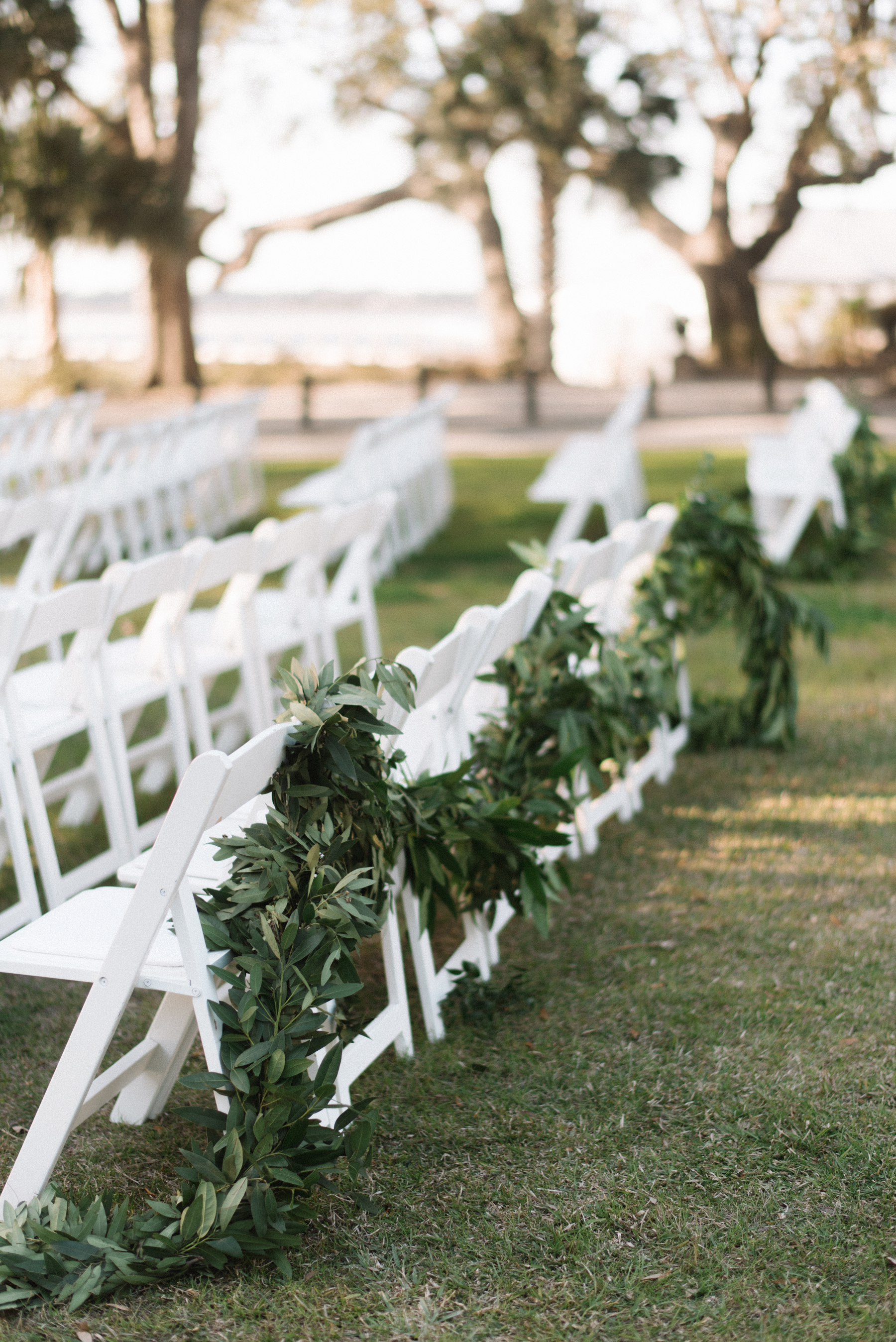 Greenery Garland on Wedding Ceremony Chairs