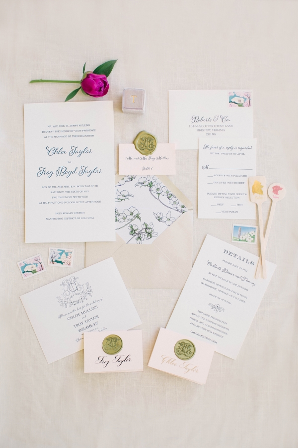 Navy and Pink Wedding Stationery