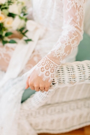 Bride in Lace Robe Detail