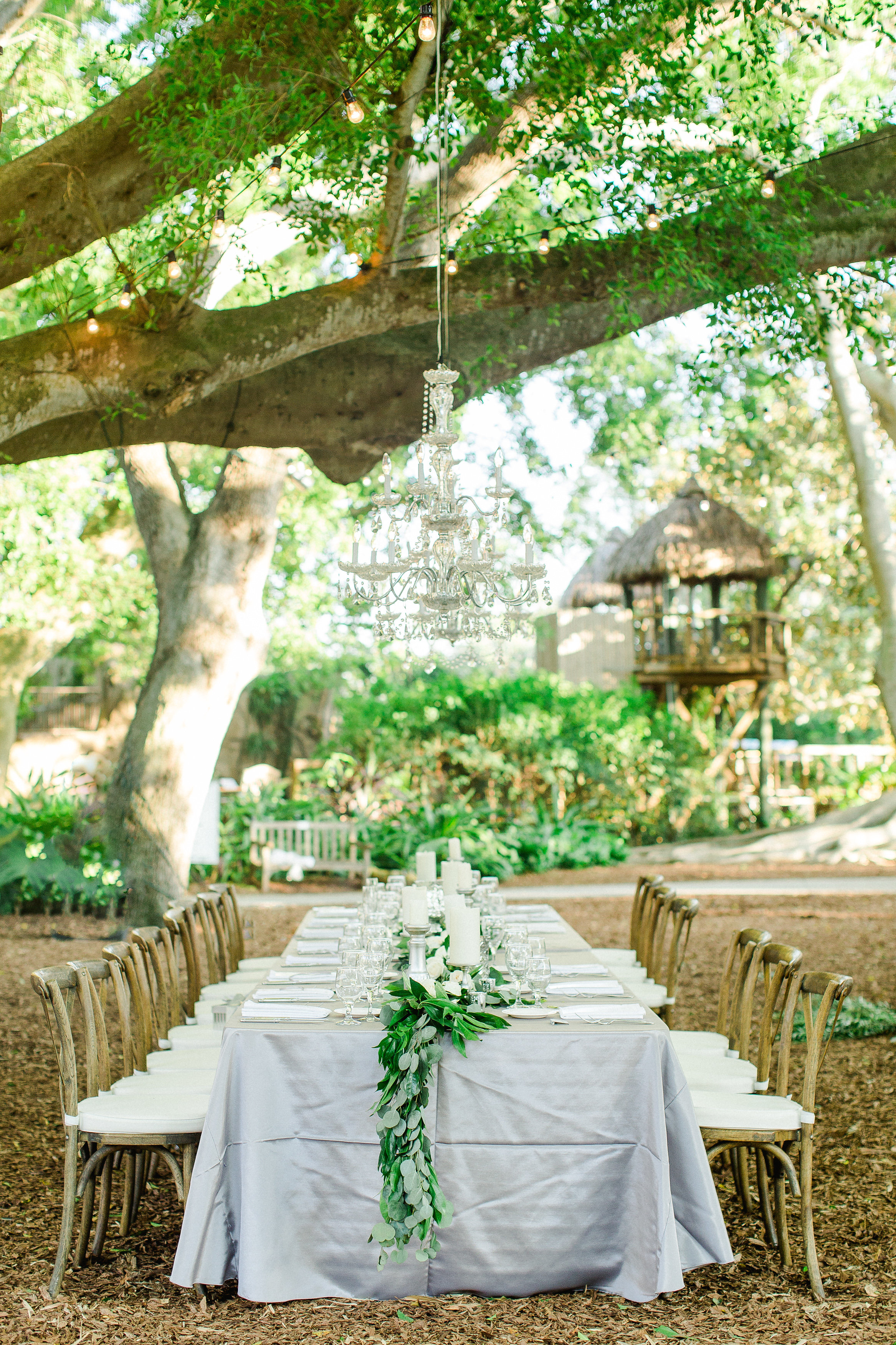 Gray and Green Garden Wedding with Chandeliers