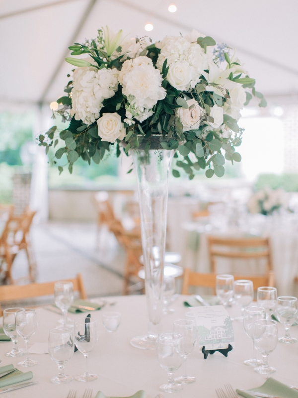 Tall Ivory and Green Centerpiece