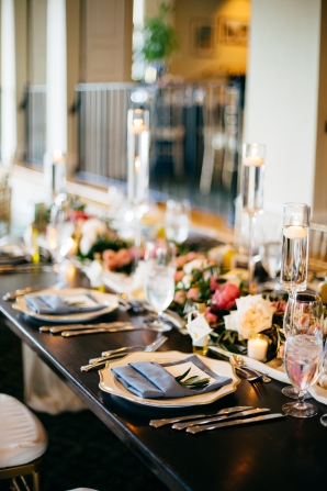Wooden Wedding Tables with Gold China