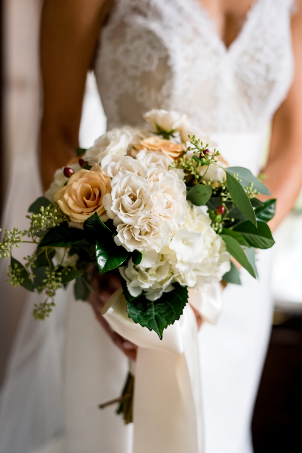 Bridal Bouquet with Peach and Ivory Roses