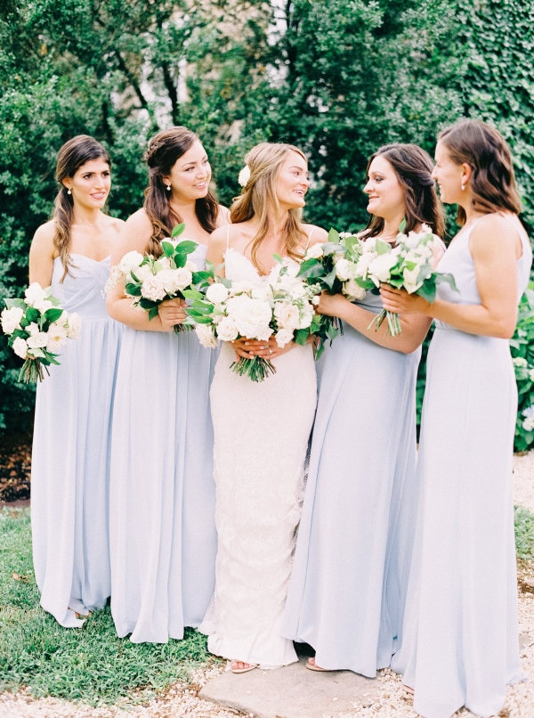 Bridesmaids in Light Blue Dresses
