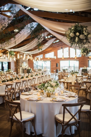 Ceiling Draping and Greenery Chandeliers for Wedding