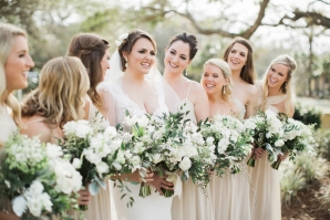 Elegant White and Green Bridesmaid Bouquets