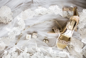 Gold Bridal Shoes and Veil Detail
