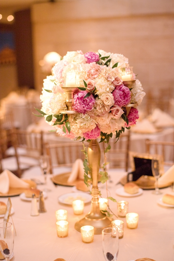 Hydrangea and Peony Tall Wedding Centerpiece