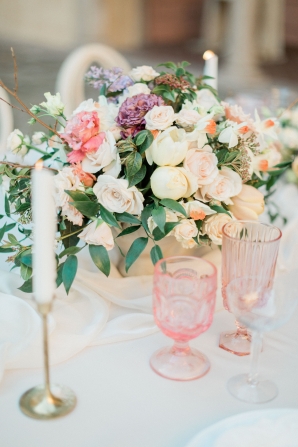 Pink Vintage Glass at Wedding Table
