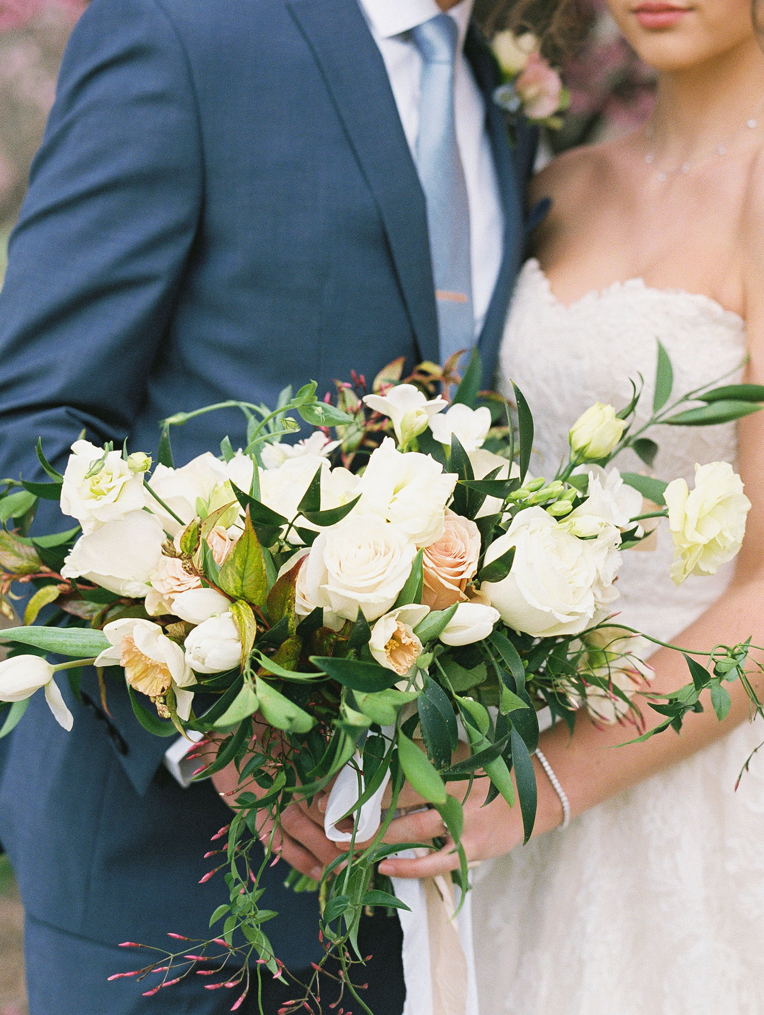 Peach Ivory Greenery Wedding Bouquet
