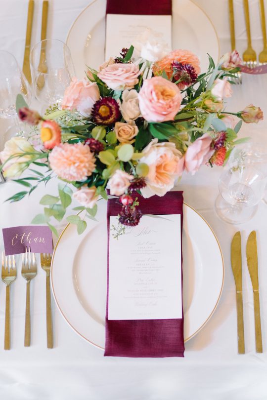 Peach and Burgundy Wedding Place Setting