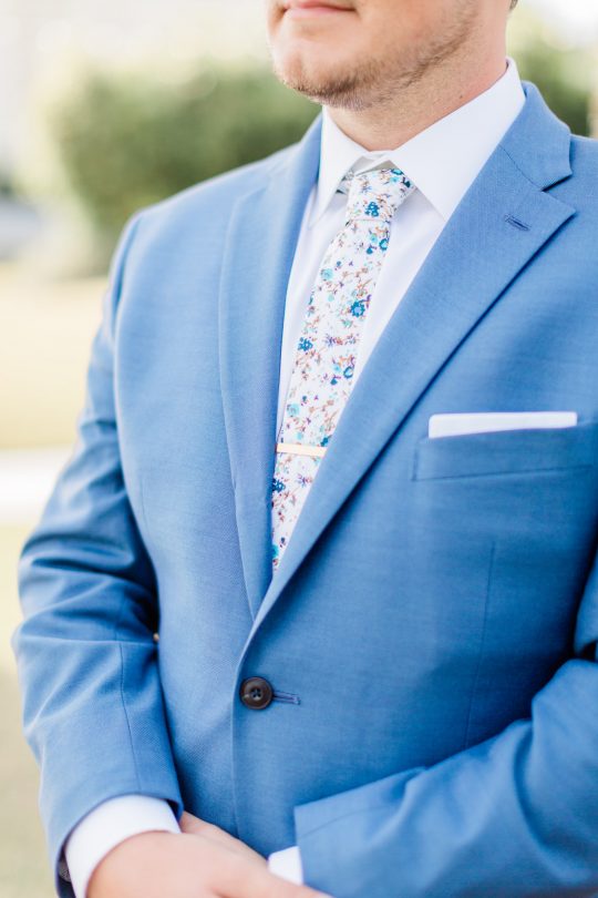 Blue Wedding Suit with Floral Tie