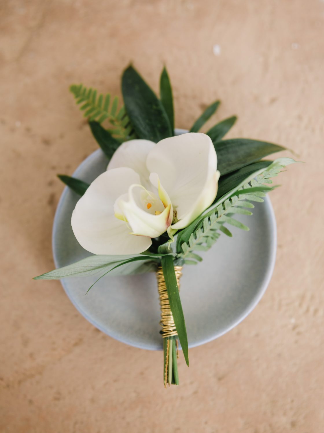 Orchid Palm Fern Boutonniere