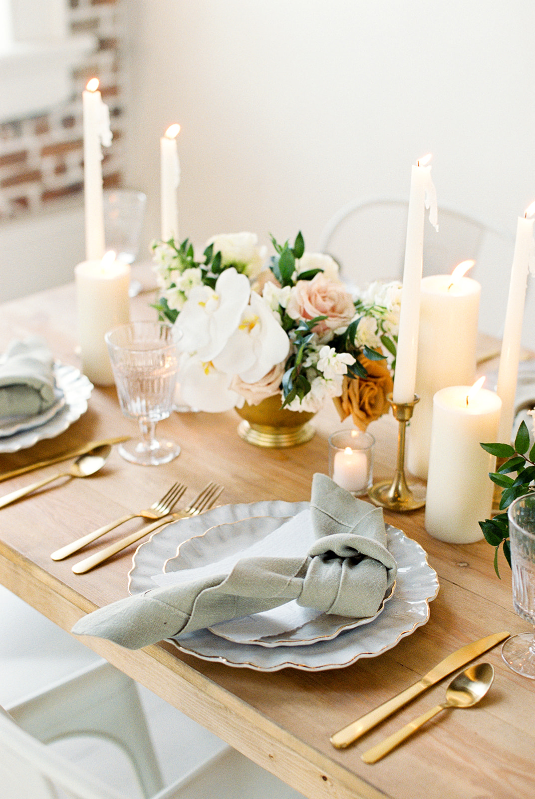 Ivory Gold and Sage Green Wedding Tablescape