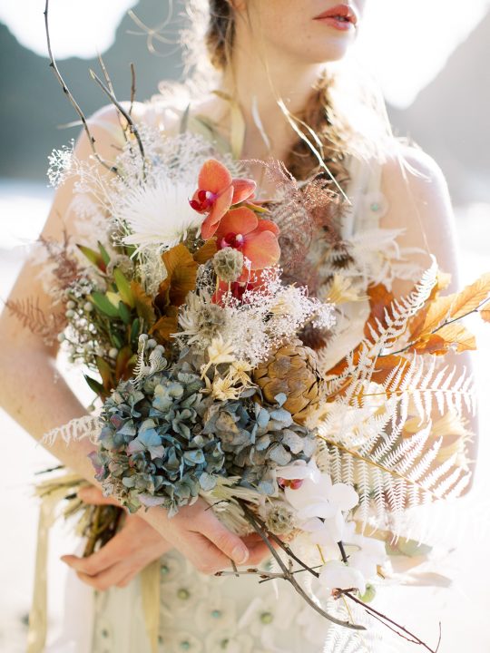 Orchid and Dried Flowers Wedding Bouquet