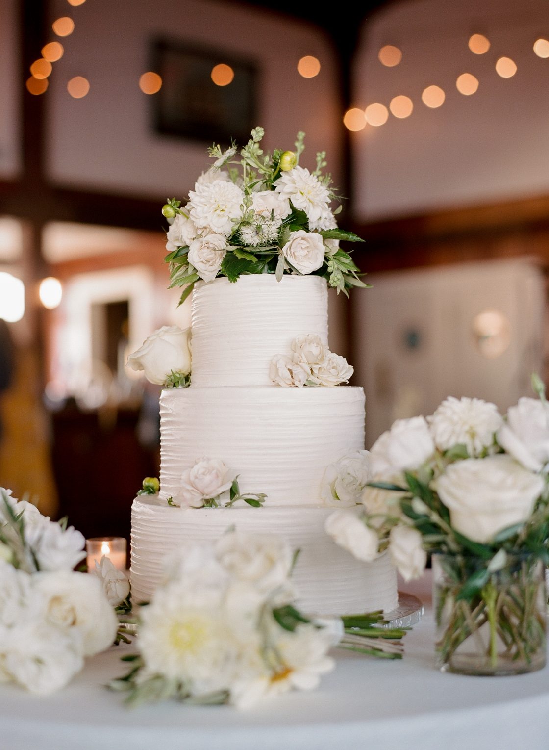 Classic White Wedding Cake with Flowers