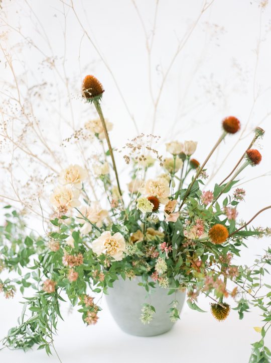 Ivory and Rust Carnation and Coneflower Wedding Ceremony Flowers
