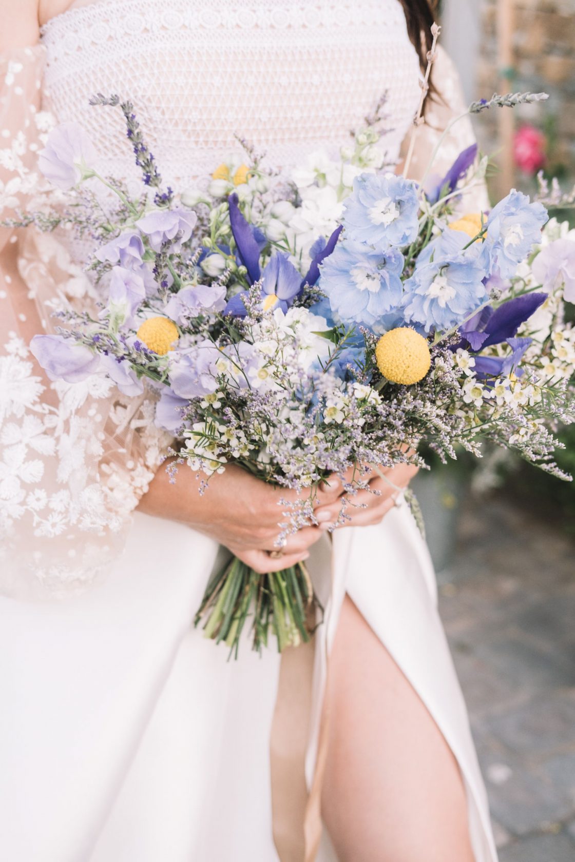 Lavender Blue Iris Sweet Pea Wedding Bouquet