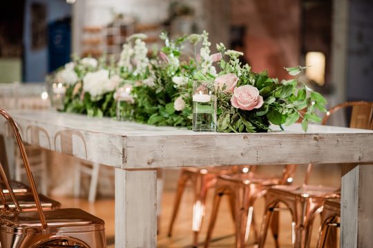 Wedding Farmhouse Table with Greenery and Roses