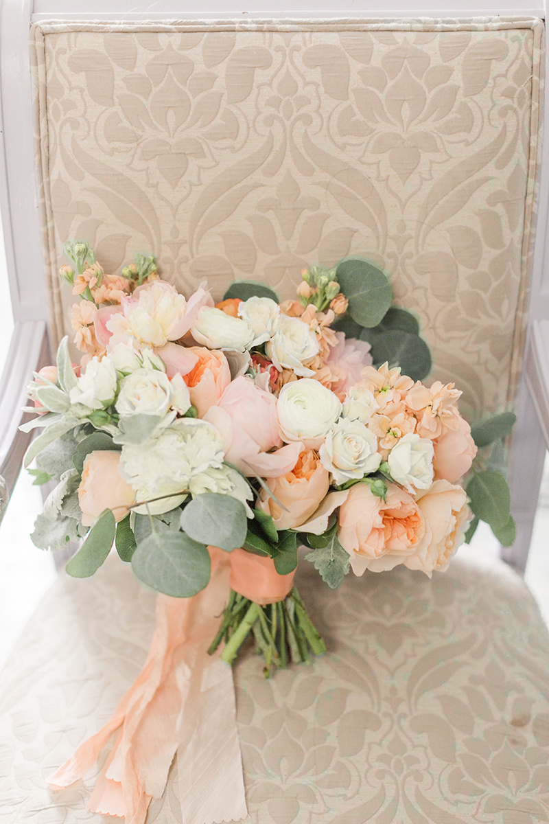 Peach Rose and Ivory Peony Wedding Bouquet