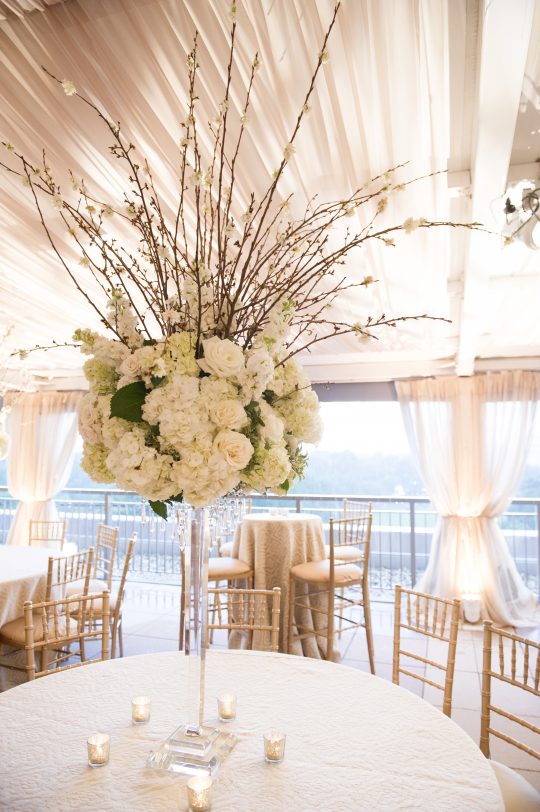 Tall White and Gold Wedding Centerpiece with Branches