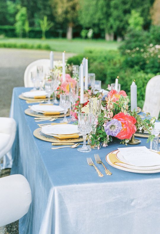 French Blue Wedding Reception Table Linens