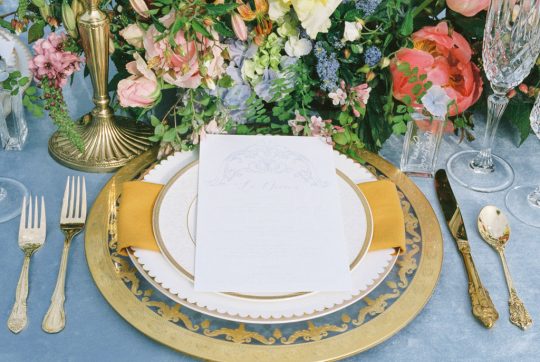 Gold and Blue Wedding Reception Tablescape