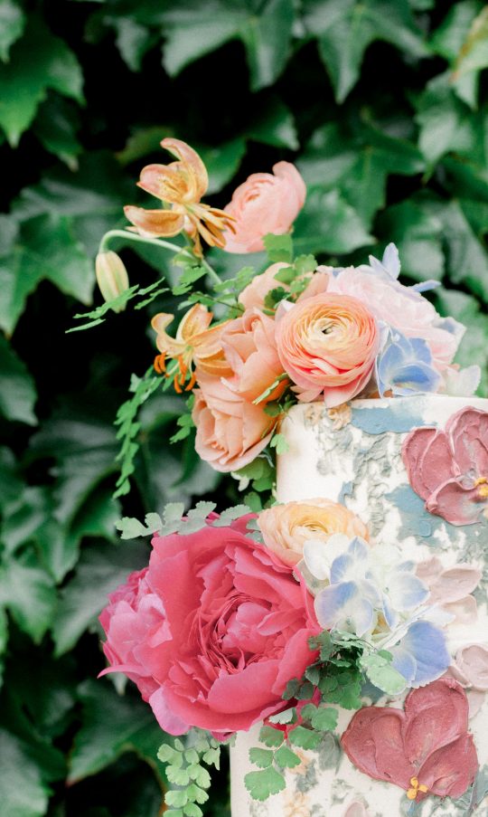 Watercolor Inspired Floral Wedding Cake