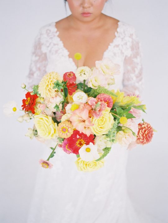 Bright and Cheery Yellow Red Pink Wedding Bouquet