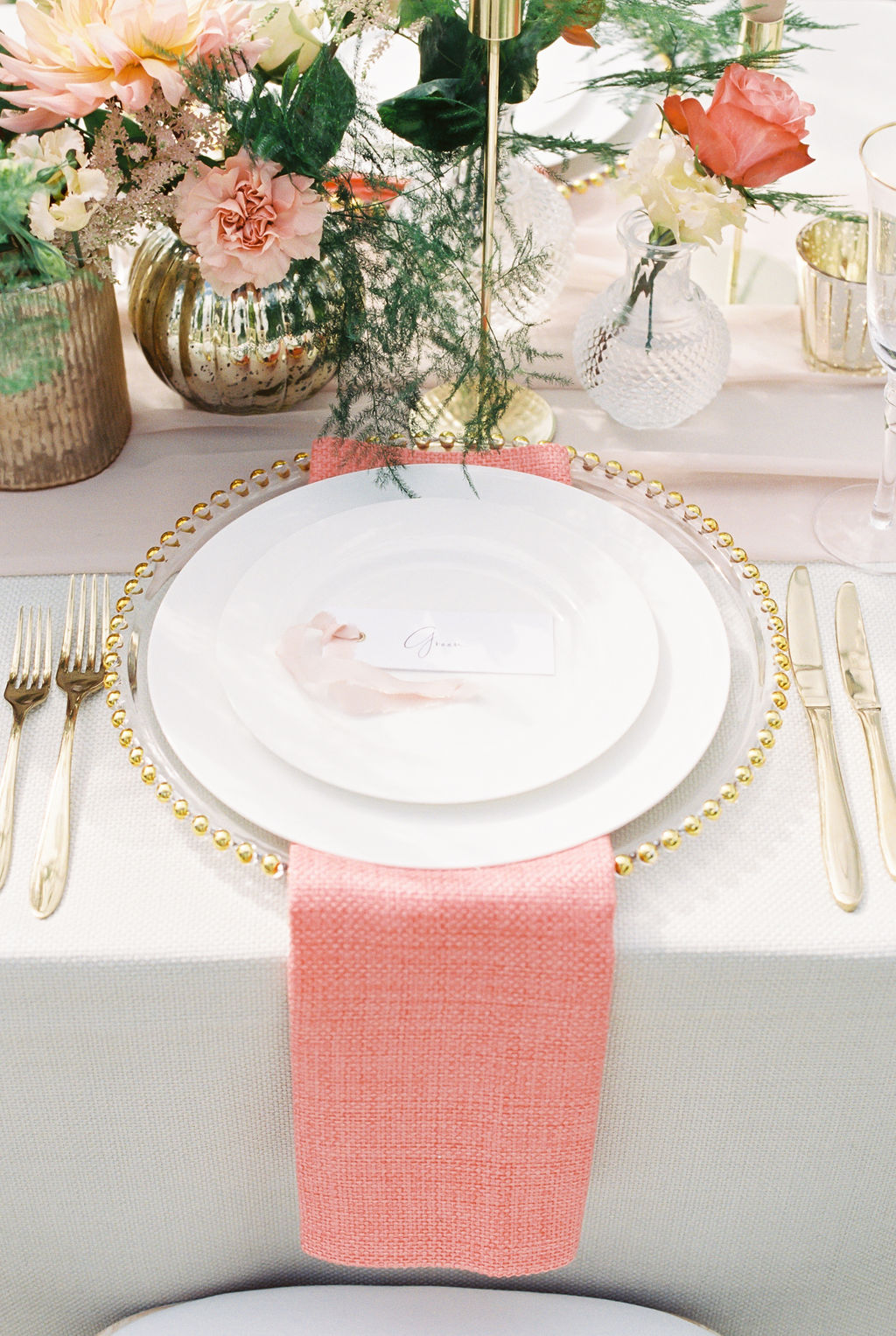 Coral and Gold Wedding Place Setting