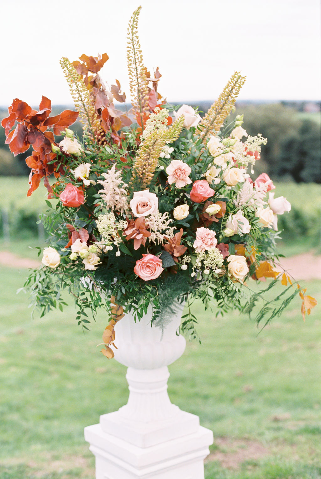 Tall Fall Inspired Wedding Ceremony Floral Arrangement