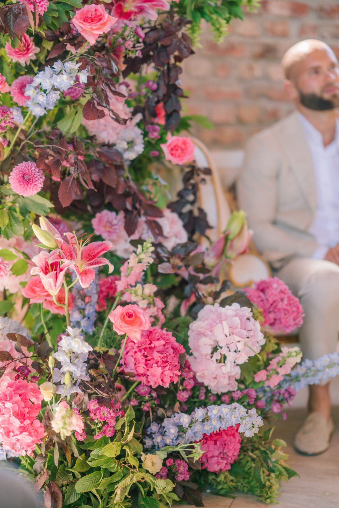 Bright Pink Wedding Ceremony Flowers