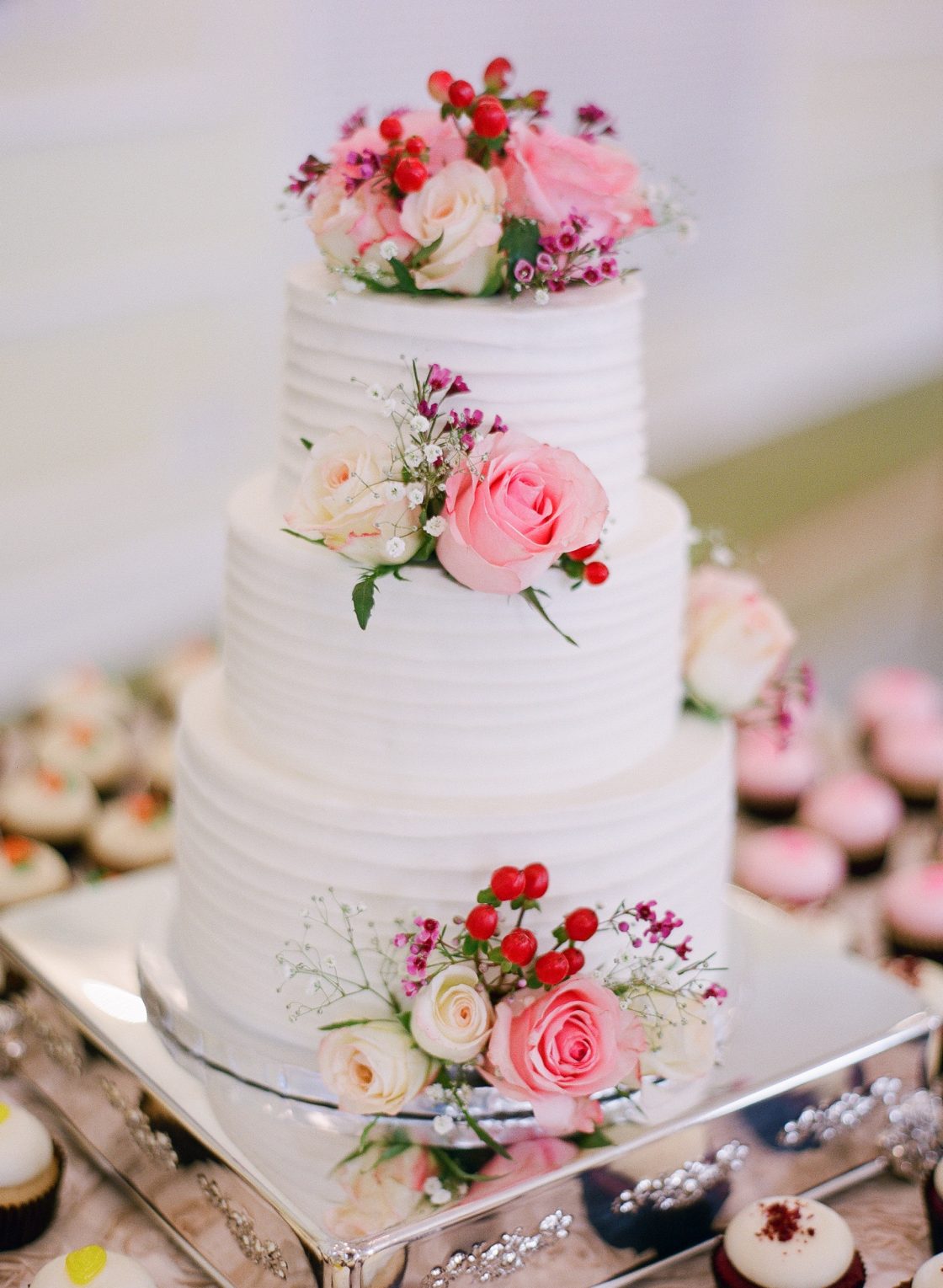 Classic Red Pink and White Wedding Cake