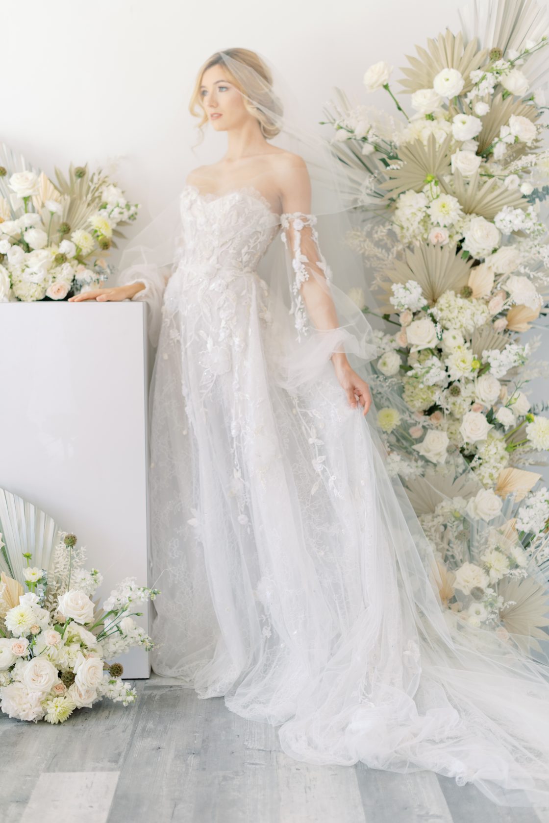 Ethereal Floral Wedding Gown with Sleeves