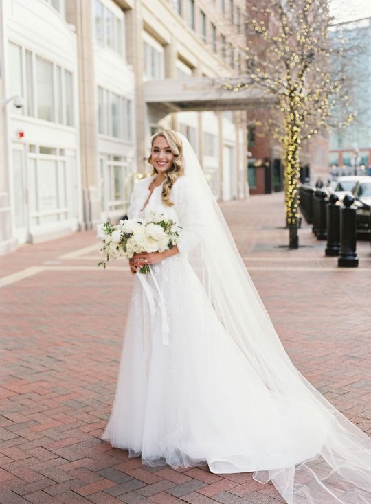 Glamorous Winter White Wedding Bridal Look