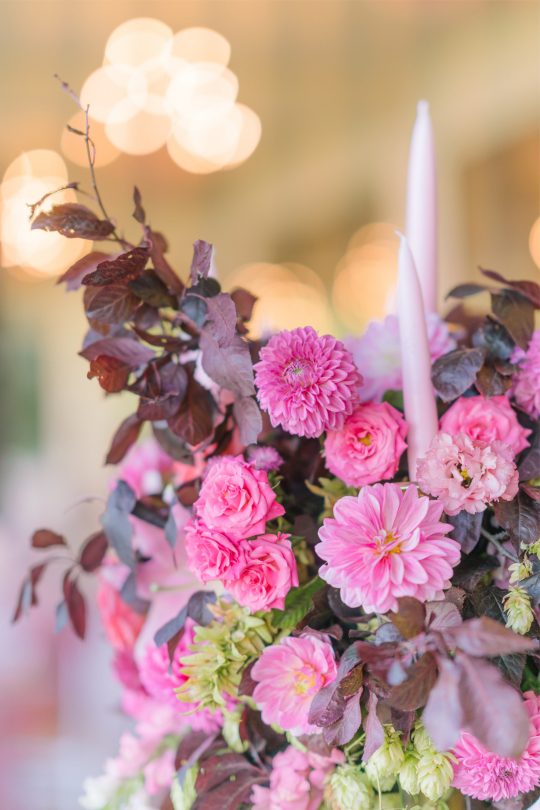 Pink Rose and Dahlia Wedding Centerpiece