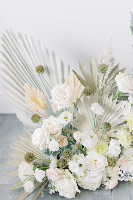 White Rose Ranunculus Palm Wedding Flowers