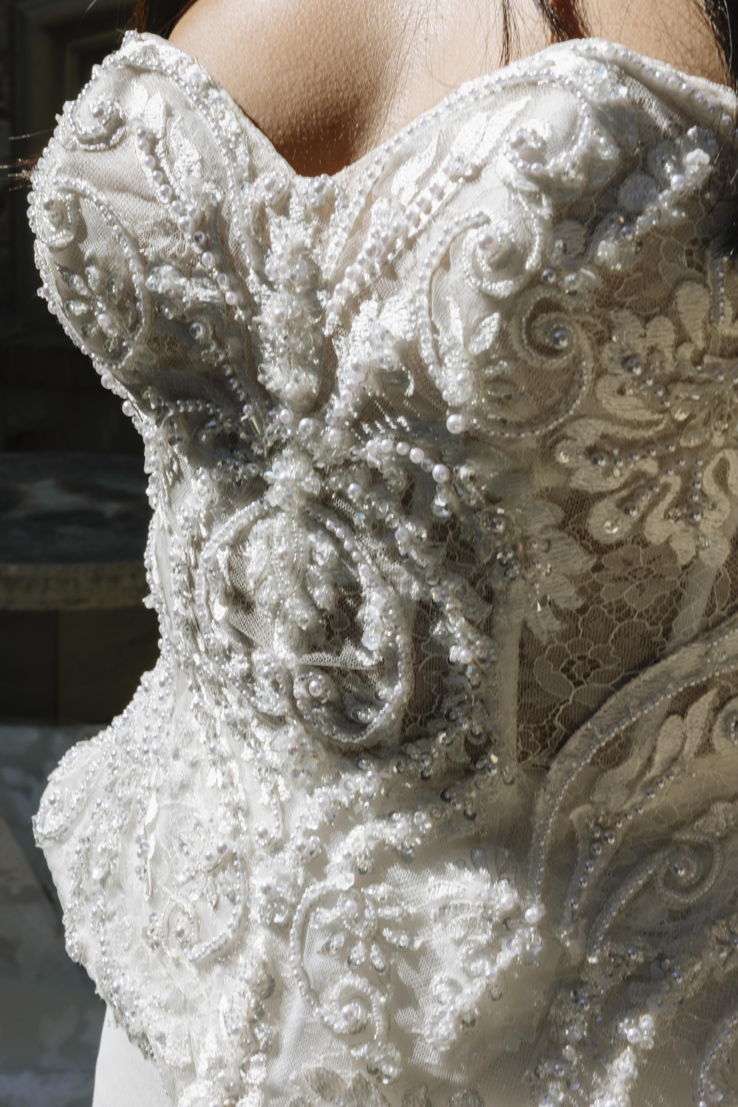 Close up of fabric textures from the Casablanca Spring 2026 collection showcasing craftsmanship and movement at Casablanca Bridal’s Confidence Campaign